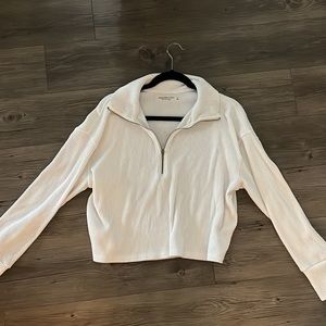 Abercrombie quarter zip cropped white sweater